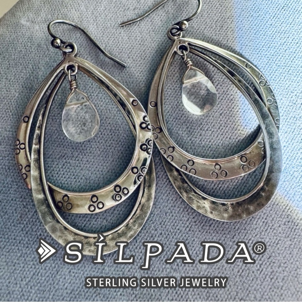Silpada Sterling Silver Teardrop Statement Drop Earrings Crystal Dangle Designer